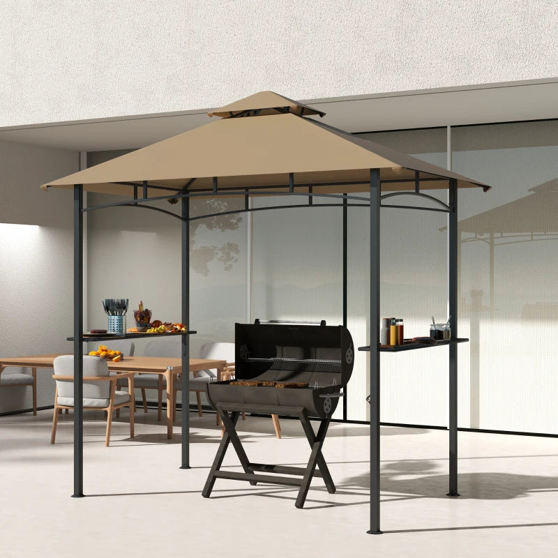 8' x 5' BBQ Grill Gazebo Tent with Double Tiered Canopy for Outdoor Sun Shade,  Khaki