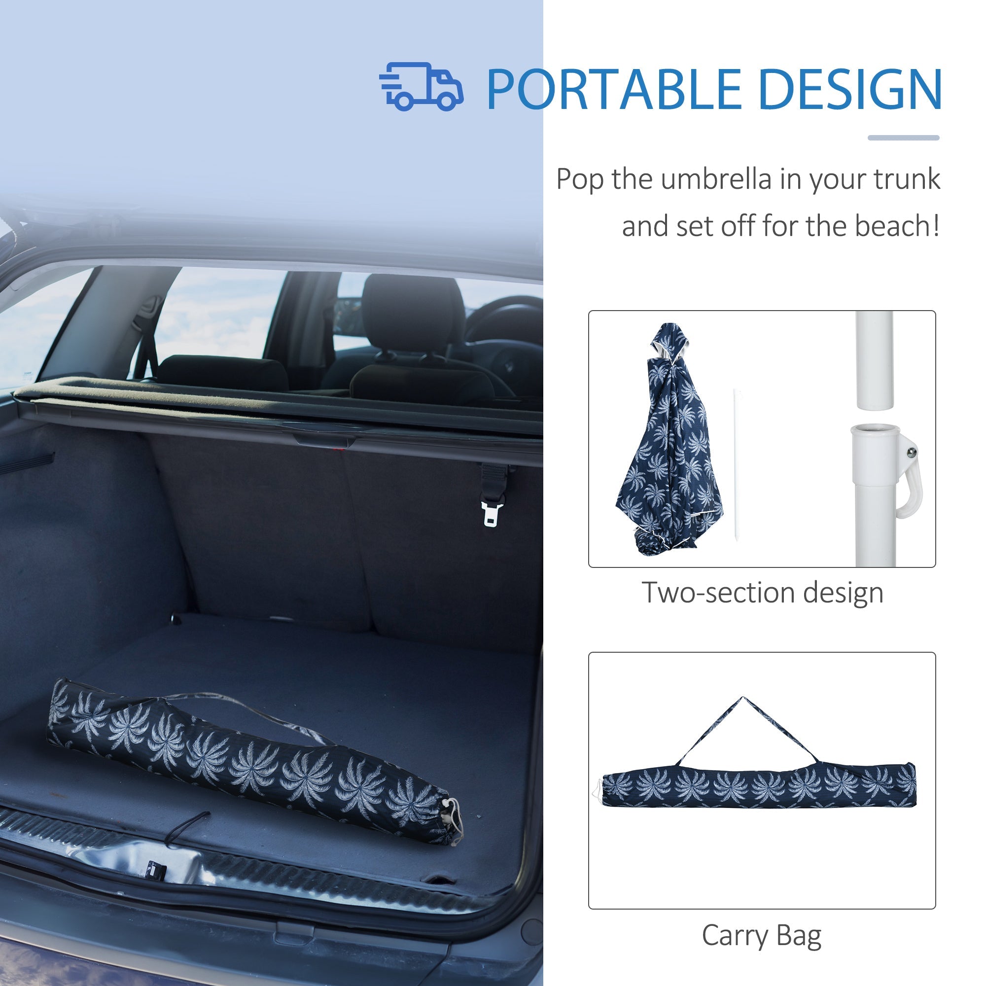 Outsunny Beach Umbrella, 6.5' Easy-Assembly Sun-Shade Shelter with Sandbags and Carry Bag, Cool UV50+, Dark Blue 