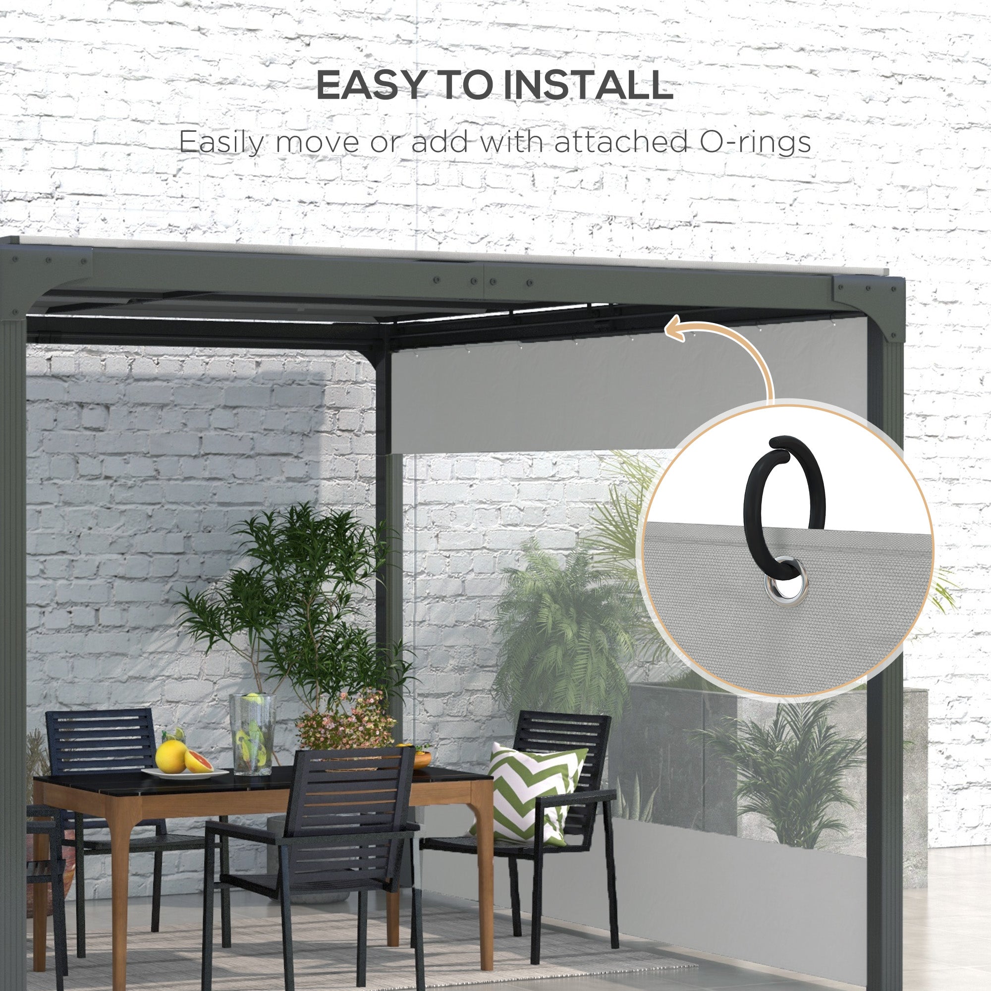 Outsunny Pergola Gazebo Curtains for 10' x 10' Pergola, 2 Pack Side Panels Replacement with Large Windows and Zipped Doors 