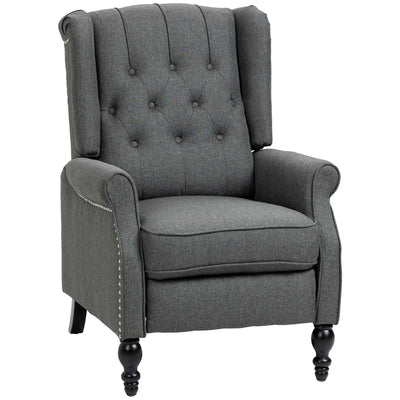 HOMCOM Manual Reclining Sofa, Fabric Push Back Recliner Chair with Button Tufted Backrest, Nail Head Trim, Armrest, Dark Gray 