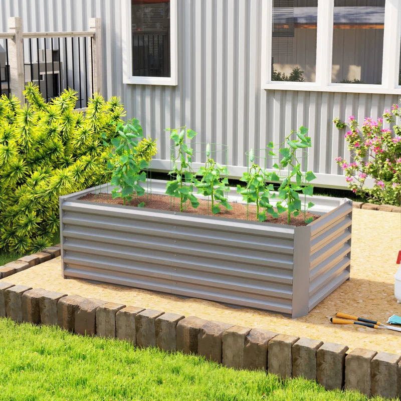 6' x 3' x 2' Raised Garden Bed, Galvanized Planter Box for Growing Flowers, Herbs and Vegetables, Light Grey