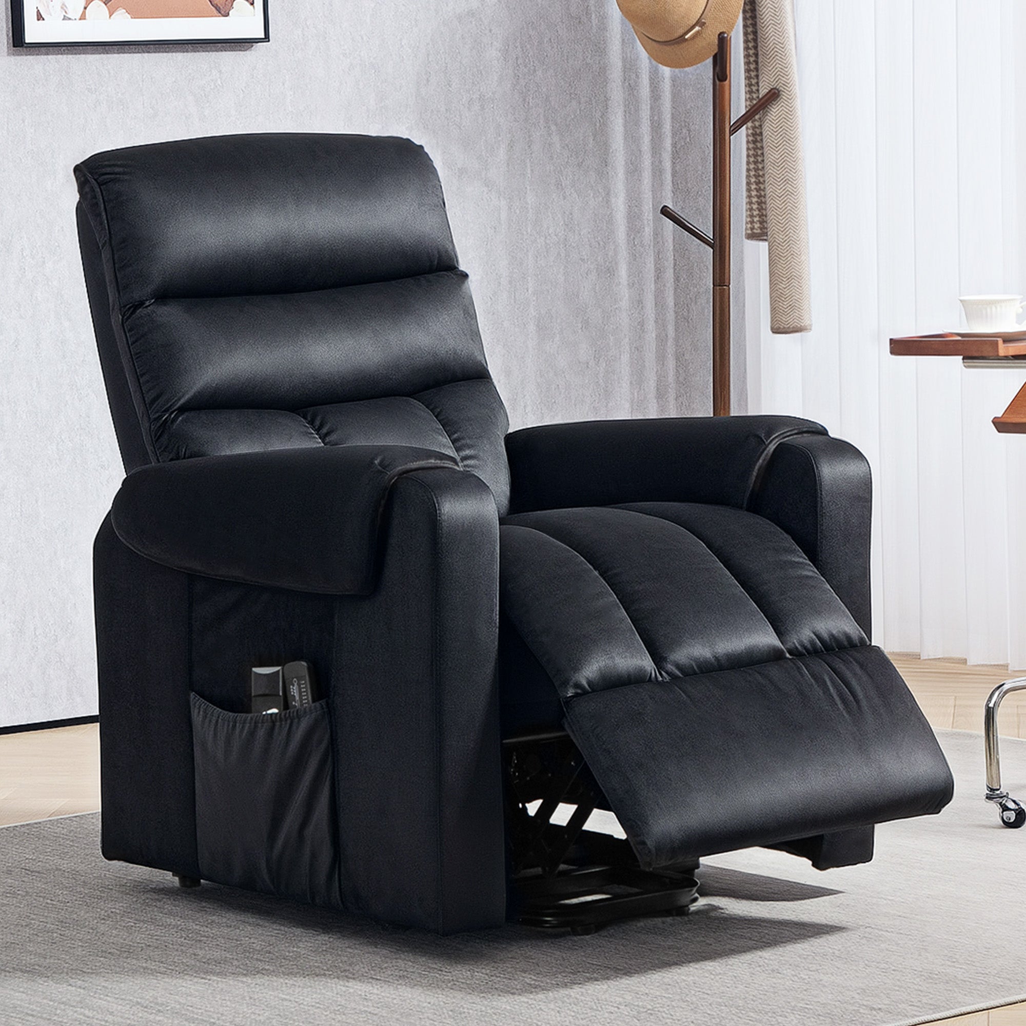 HOMCOM Lift Chair for Elderly, Massage Recliner Chair with 8 Vibration Points, Footrest, Remote Control, Side Pockets, Black 