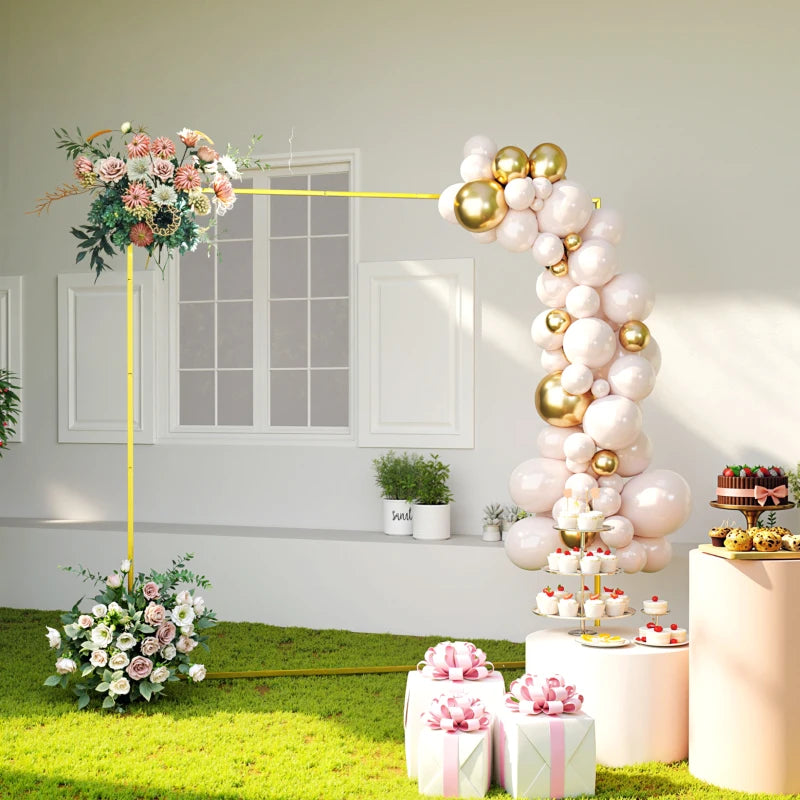 Wedding Arch Backdrop Stand, Square Wedding Arch with U-shaped Stakes, 6.6 FT Gold Metal Arch Frame