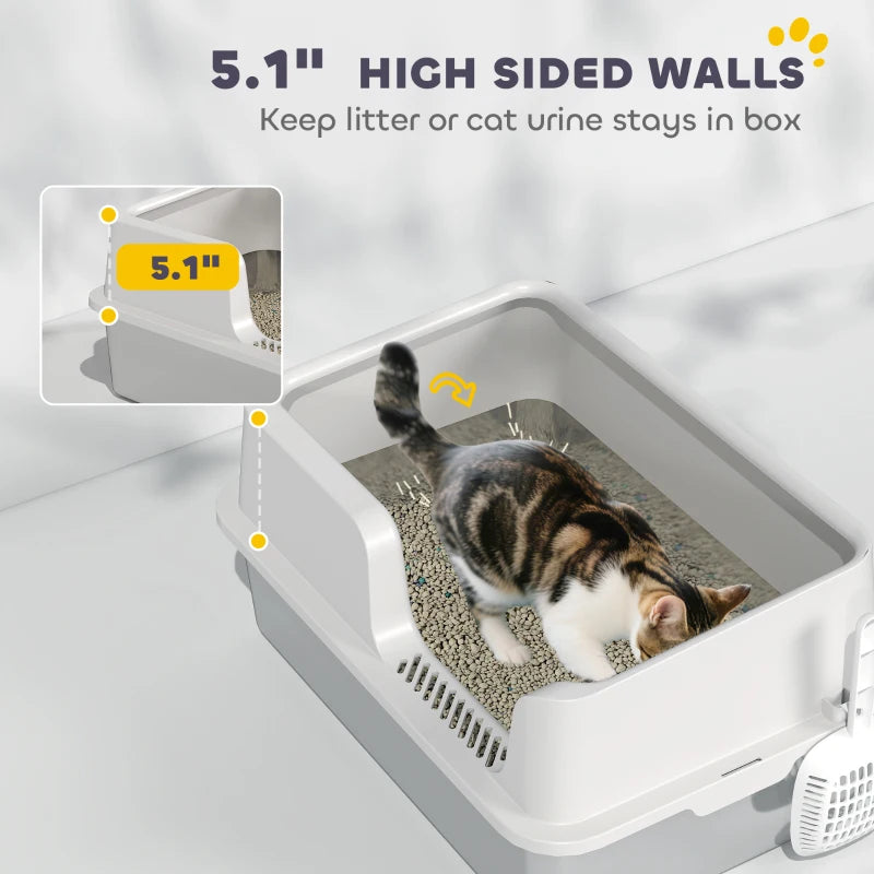 Stainless Steel Cat Litter Box with Lid with Scoop, High Sided, Non-Stick, & Anti-Urine Leakage, Easy Cleaning