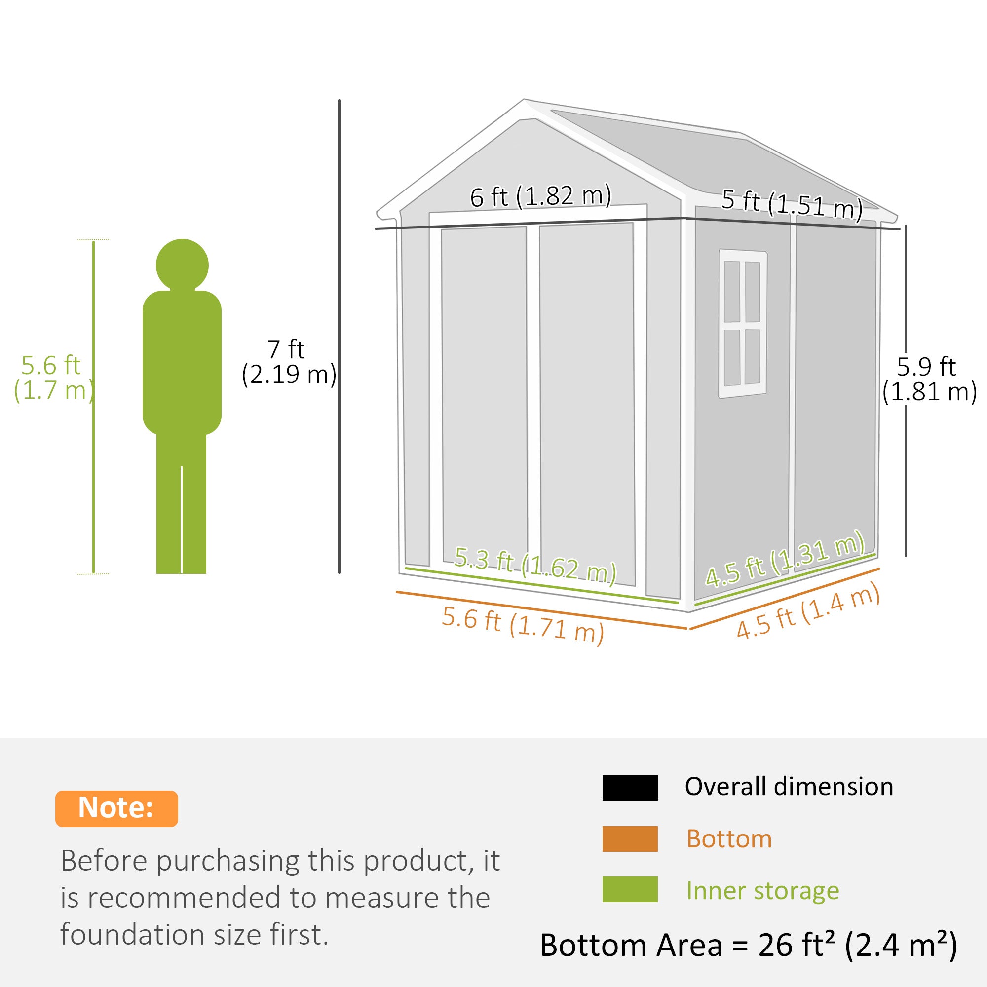 Outsunny 6' x 5' Plastic Outdoor Storage Shed, Garden Shed with Floor, Window, Lockable Doors and Vents, Wood Effect Grey 