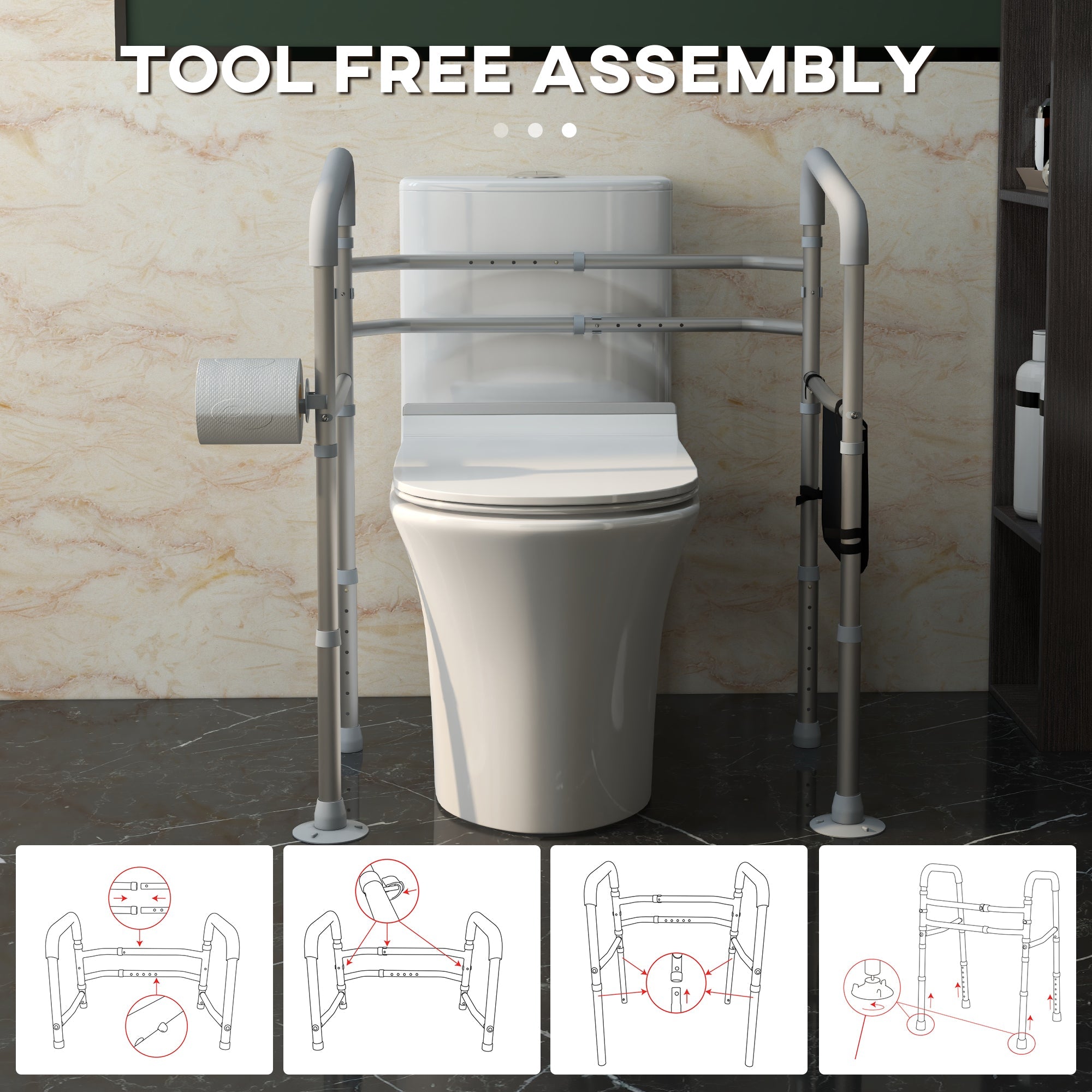 HOMCOM Toilet Safety Rails Stand Alone Adjustable Height Width 300lb Frame Grab Bar 