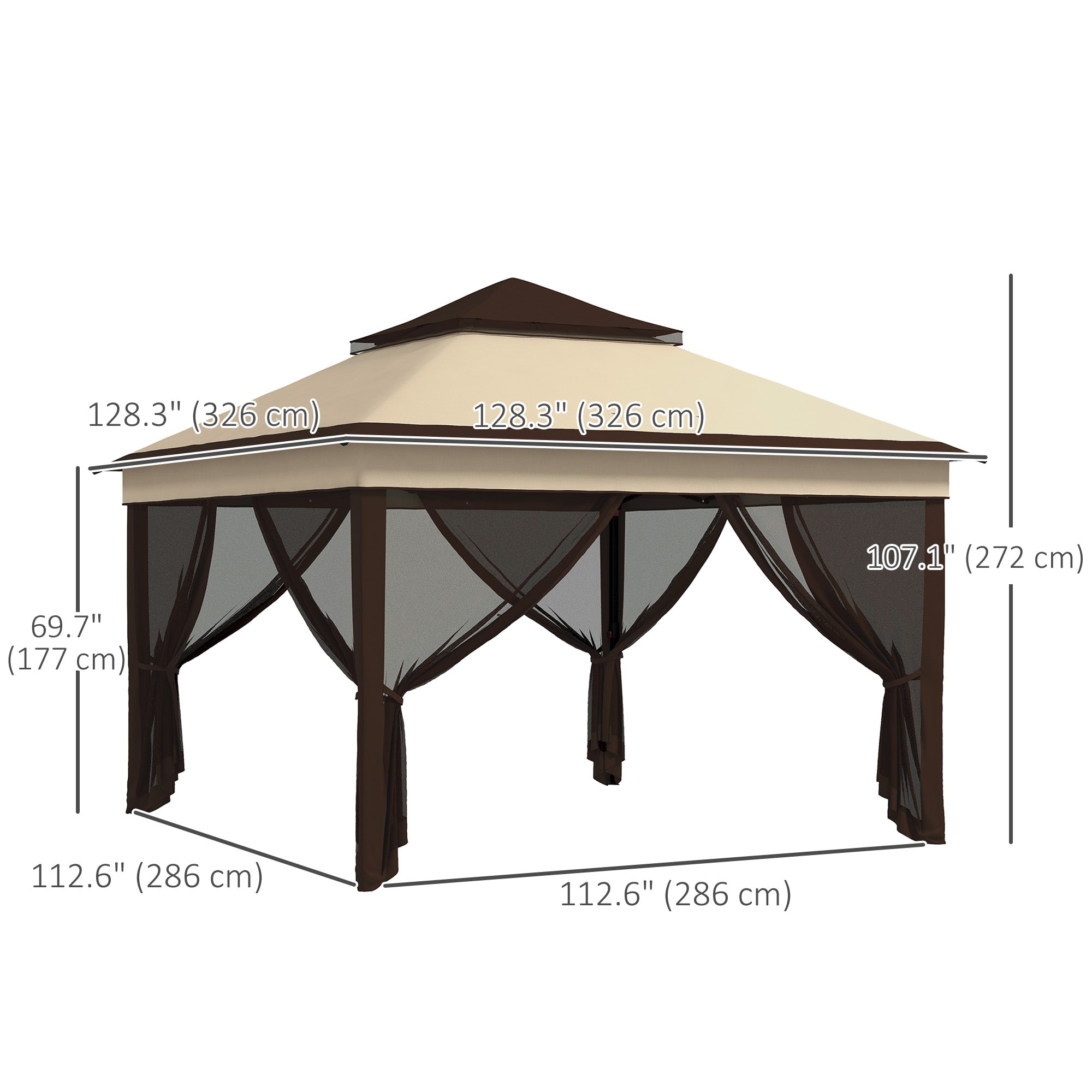 Outsunny 10.7 x 10.7ft Pop Up Gazebo, Adjustable Instant Sun Shelter with UV30+ Roof Cover, Removable Mesh Curtains, Beige 