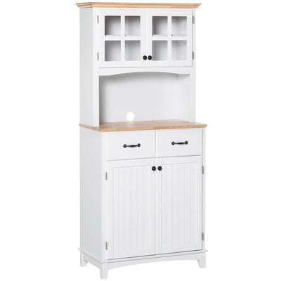 HOMCOM 68" Traditional Kitchen Pantry Storage Cabinet Cupboard Buffet Hutch Wooden Framed Glass Door Freestanding 