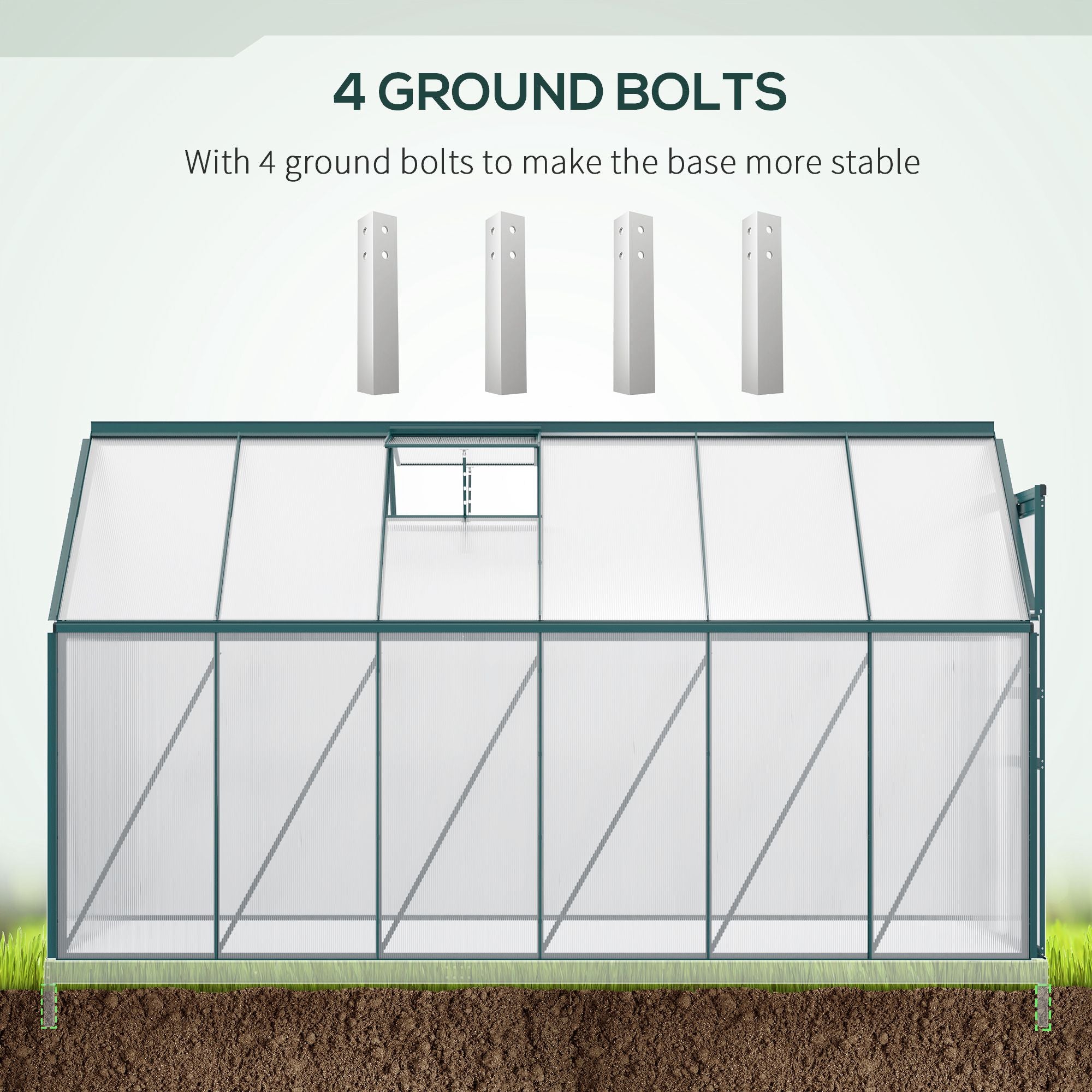 Outsunny 6' x 12' x 6.5' Polycarbonate Greenhouse, Walk-in Green House with Adjustable Roof Vent Galvanized Base Sliding Door Rain Gutter for Outdoor Garden Backyard, Green 