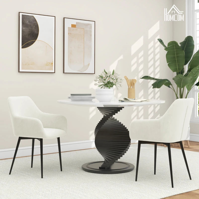 Dining Chairs Set of 2, Velvet-look Fabric Upholstered Kitchen Chairs with Backrest, Armrests and Steel Legs, Cream White