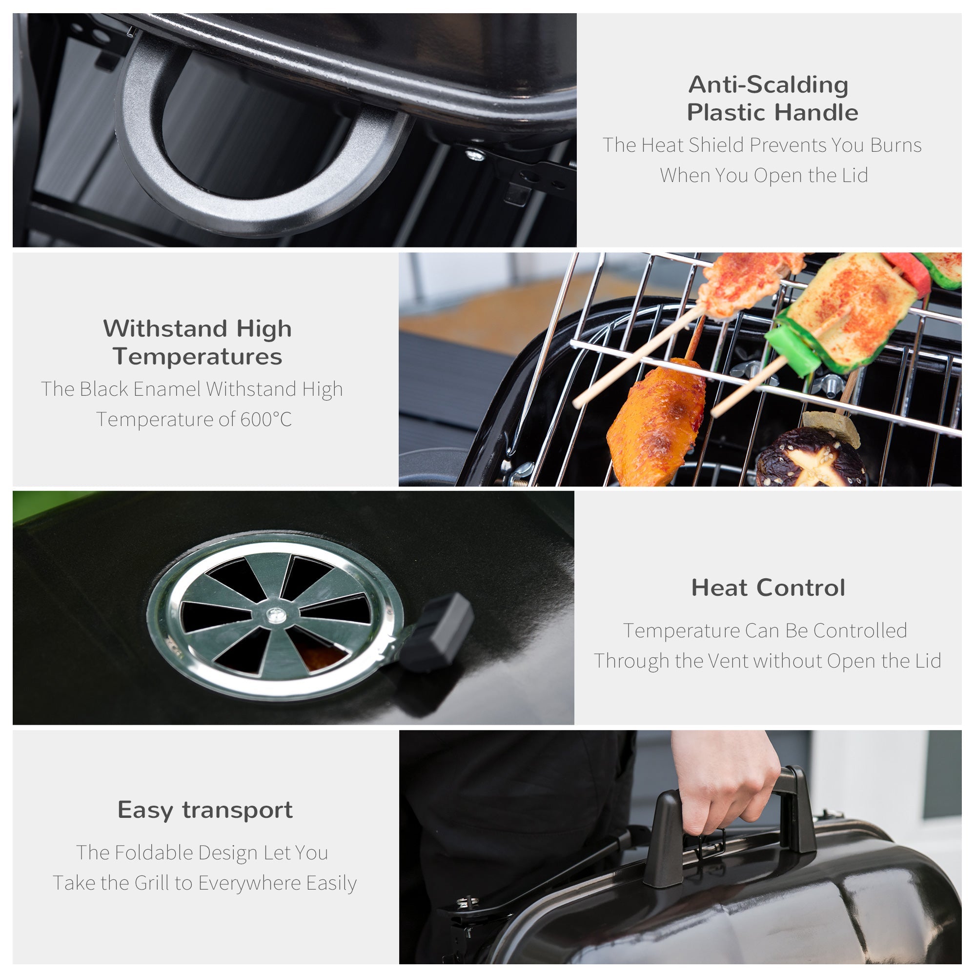 Outsunny 23" Portable Tabletop Steel Charcoal Grill Outdoor BBQ Camping Picnic Cooker Barbecue Smoker w.Air Vent Black 