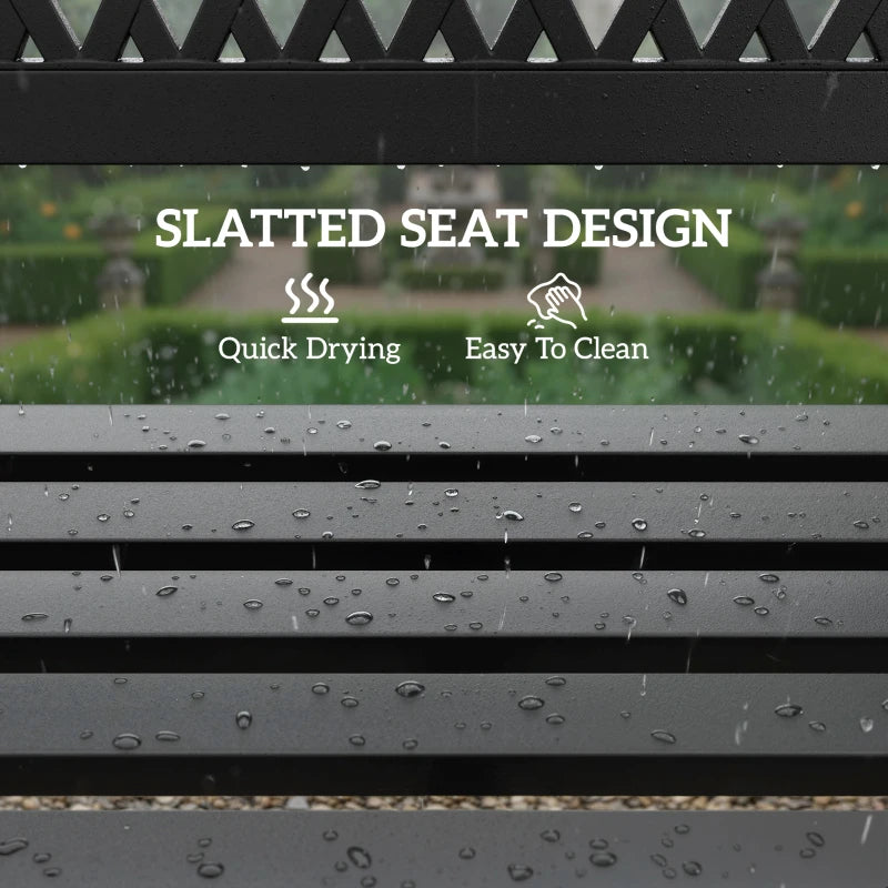 Outdoor Bench with Floral Backrest 2 Seater Garden Bench with Armrests for Yard Park Balcony Black