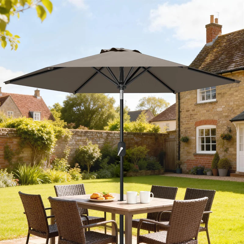 Patio Sun Umbrella, Outdoor Parasol with 6 Ribs, Dark Grey