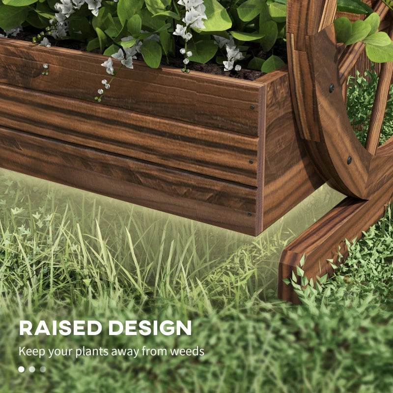 Wooden Wagon Planter Box, 3-Tier Raised Garden Bed, for Vegetables Flowers Herbs, 24" x 24" x 22", Carbonized