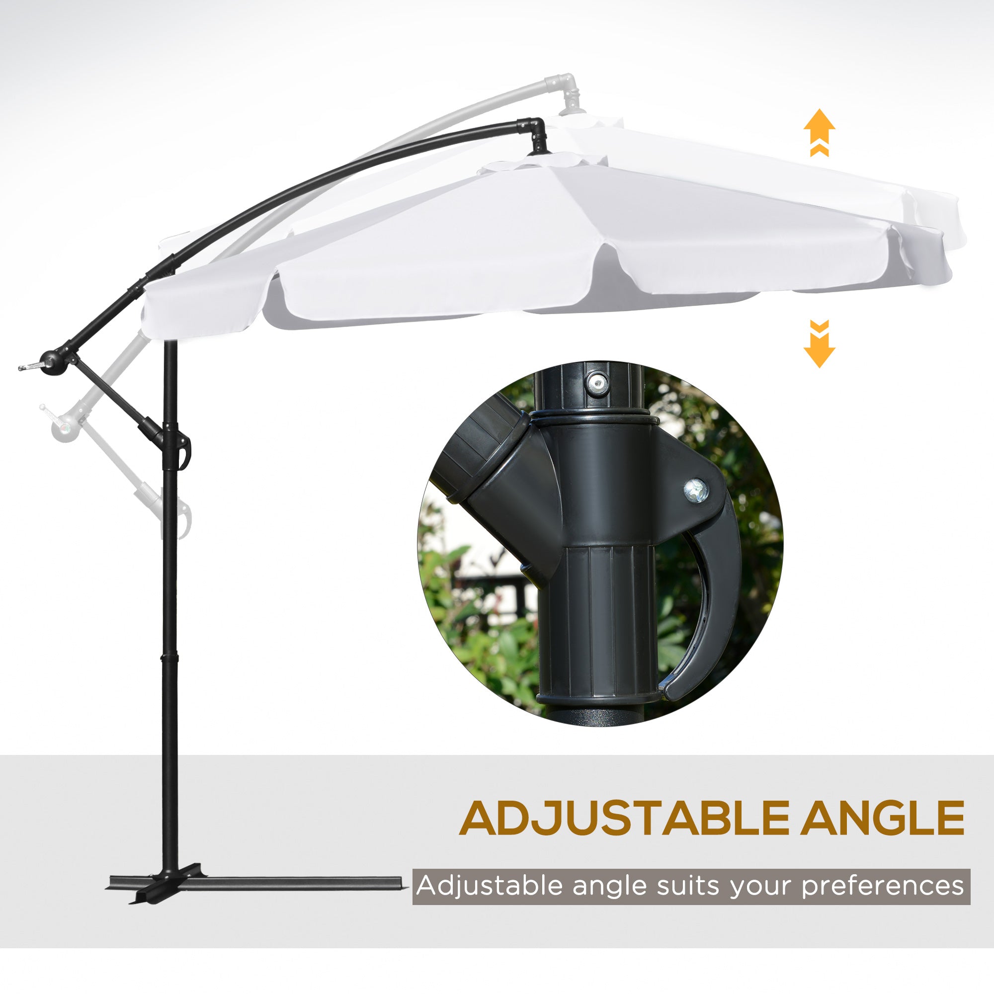 Outsunny 9FT Offset Cantilever Patio Umbrella: White Easy Tilt Cross Base 8 Ribs Durable Outdoor Shade 
