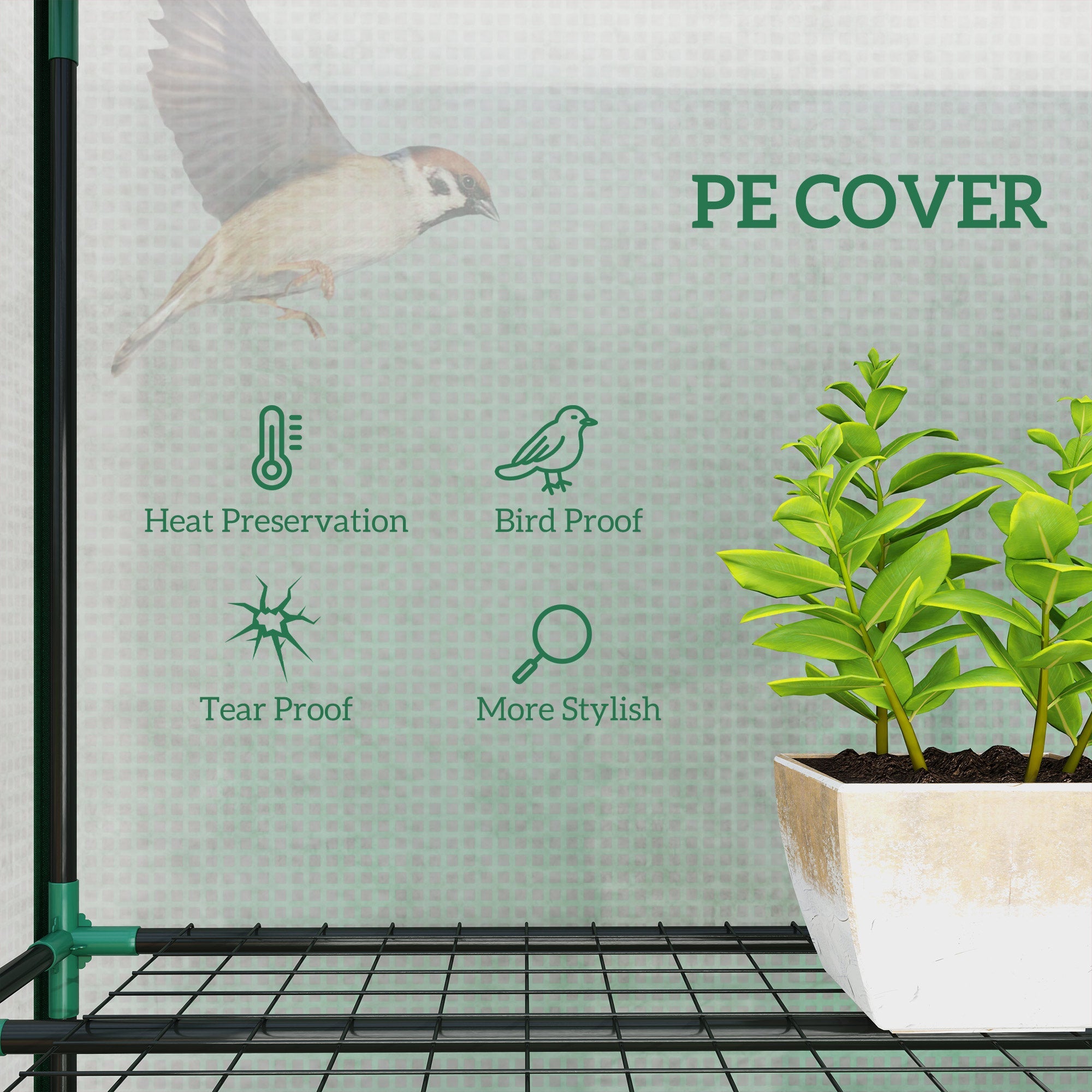 Outsunny Lean-to Greenhouse with 3 Tier Shelves, Mini Greenhouse with 3 Roll-Up Doors for Indoor Outdoor, Green 