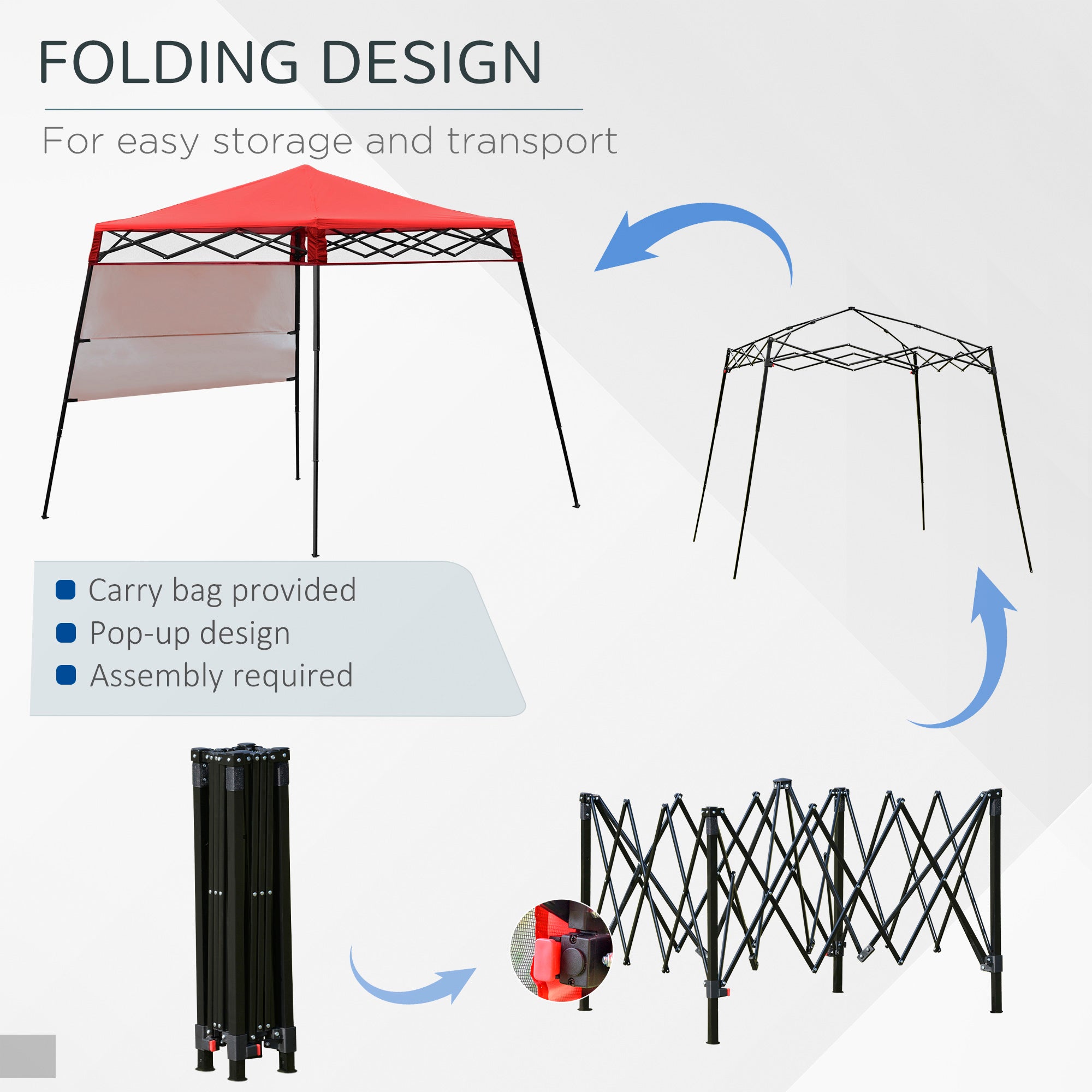 Outsunny 7' x 7' Garden Foldable Pop Up Gazebo Tent with Backpack & Adjustable Legs Outdoor Party Canopy  Red & Black 