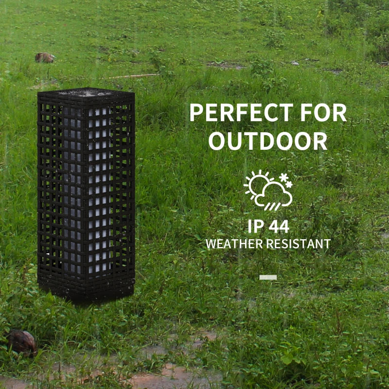 Wicker Solar Outdoor Lamp, Decorative Floor Lamp with Auto On/Off LED Lights, IP44 for Patio, Porch, Pathway, Black