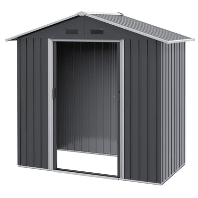 Outsunny Compact 6.5x3.5ft Metal Garden Shed Outdoor Tool Storage, Double Sliding Doors, Ventilation, in Dark Grey 