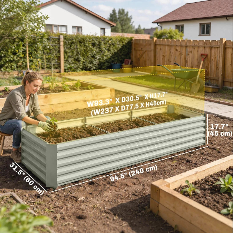 8 x 2.6 x 1.5ft Galvanized Raised Garden Bed, Reinforced Outdoor Planter Box with Open Bottom, Light Grey
