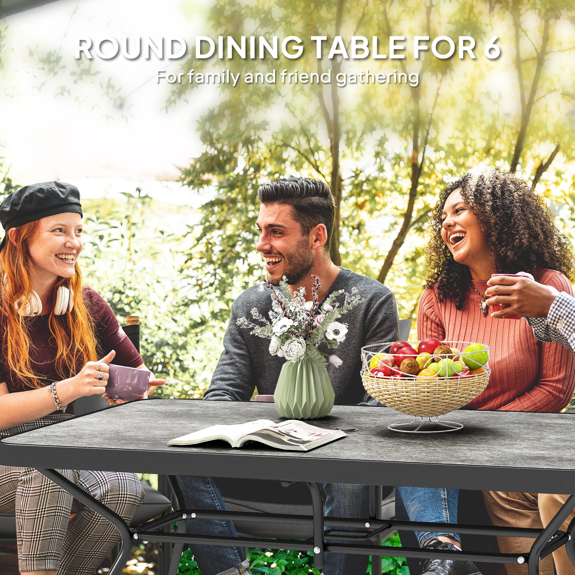 Outsunny Rectangle Outdoor Dining Table for 6, with 1.7" Umbrella Hole, Easy Clean DPC Plastic Tabletop, 55" x 31.5" x 28" 