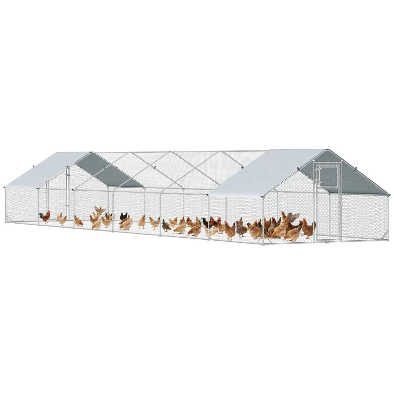 Metal Chicken Coop with Water- and UV-Protection Cover for Backyard Hen, Duck, Rabbit, 39.4' x 9.8' x 6.4'