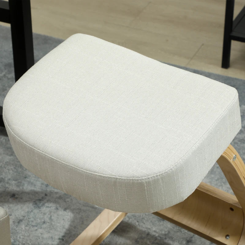 Ergonomic Kneeling Chair, Wood Kneel Stool with Thick Pads, Desk Knee Chair, Improve Posture, Cream White