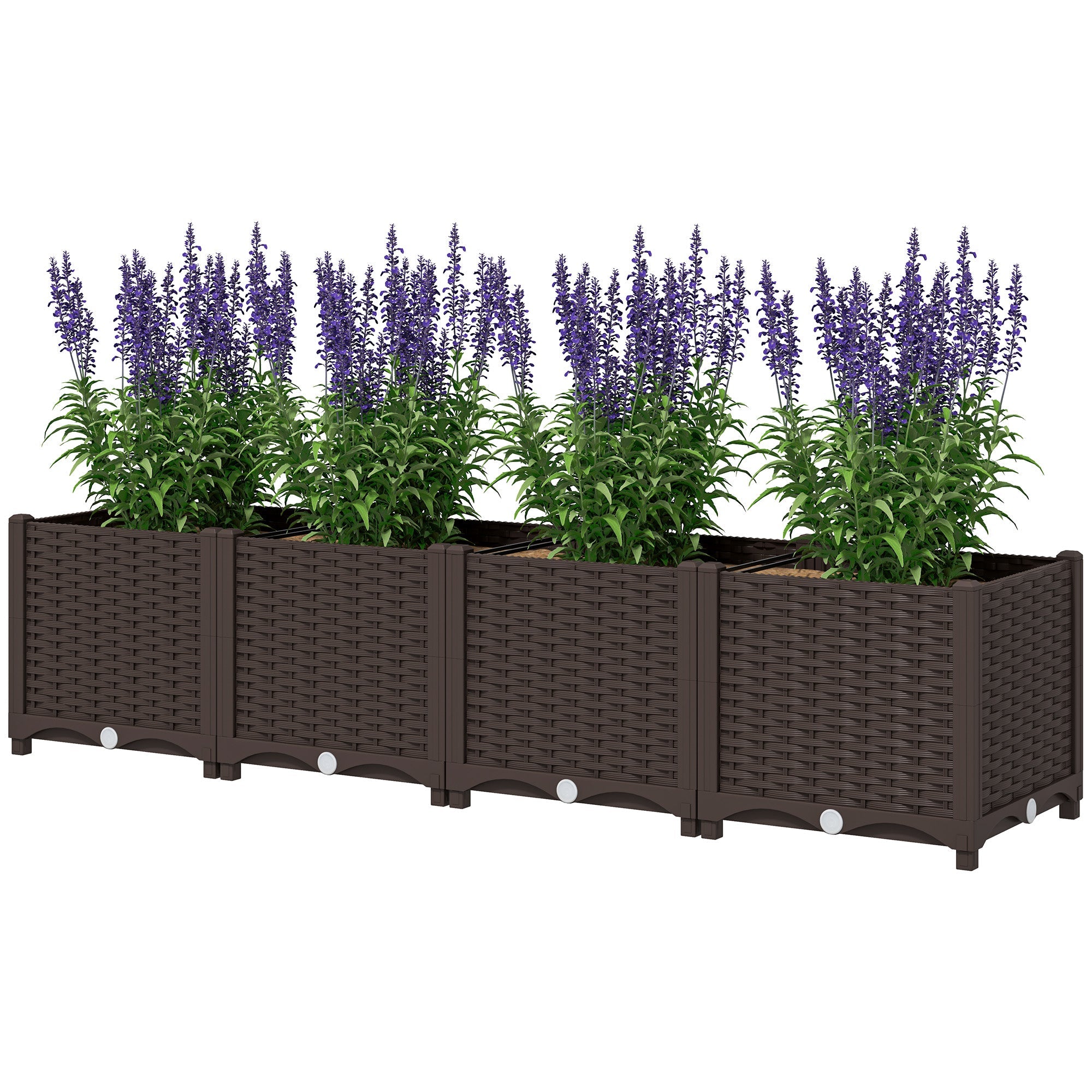 Outsunny Plastic Raised Garden Bed, Outdoor Planter Box with Drainage Holes for Patio, Balcony, 63" x 15.7" x 14.6", Brown 
