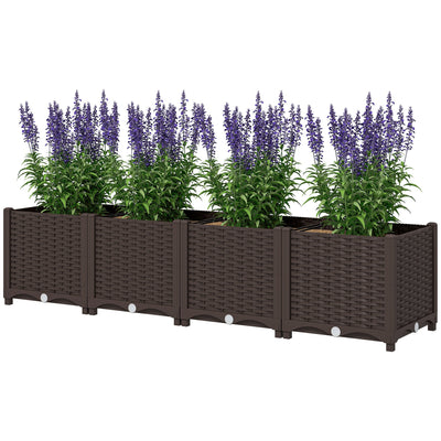 Outsunny Plastic Raised Garden Bed, Outdoor Planter Box with Drainage Holes for Patio, Balcony, 63" x 15.7" x 14.6", Brown 