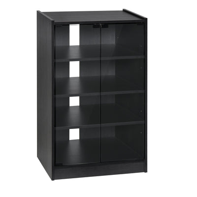 HOMCOM Media Maven: 5-Tier DVD Storage Cabinet with Adjustable Shelves, Tempered Glass Doors, Cable Management, Black Elegance 