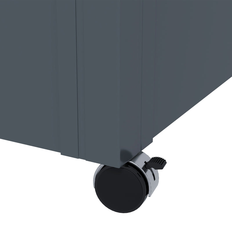 82 Gallon Garden Storage Box, Waterproof Outdoor Storage Container with Wheels and Handles, Dark Grey
