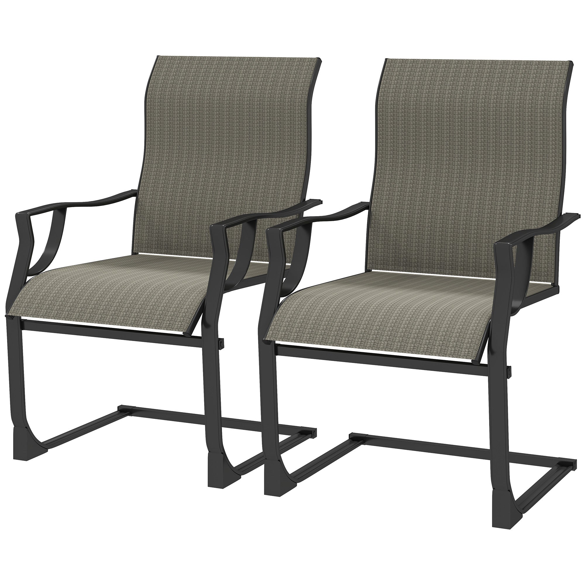 Outsunny C Spring Motion Patio Chairs Set of 2 with Curved High Backrest, Armrest, All Weather Breathable Fabric, Metal Frame 