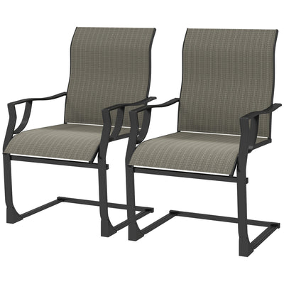 Outsunny C Spring Motion Patio Chairs Set of 2 with Curved High Backrest, Armrest, All Weather Breathable Fabric, Metal Frame 