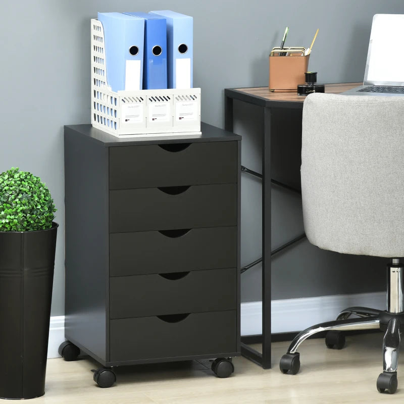 File Cabinet with 5 Drawer Wheels, 15.7" x 15.7" x 26.4", Black