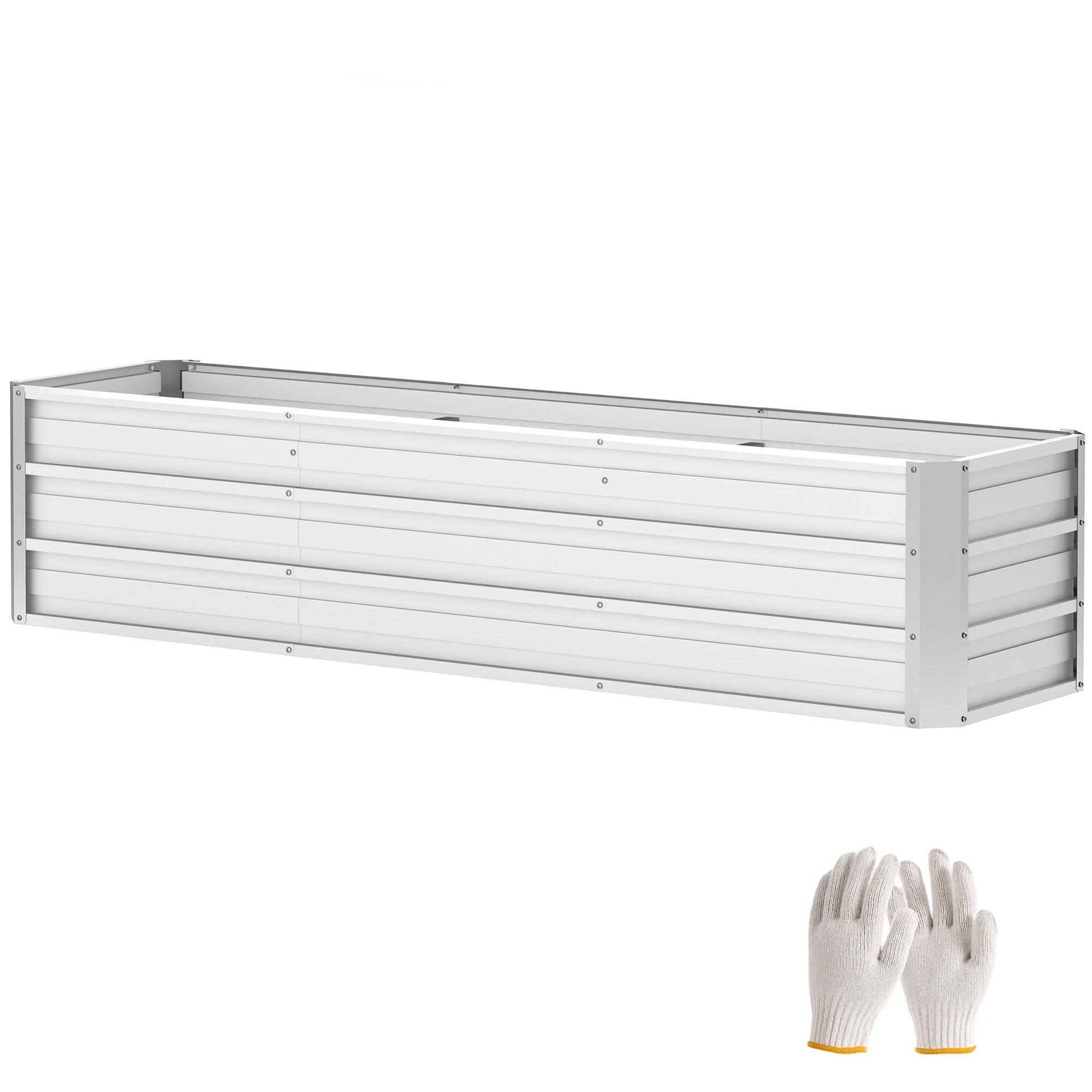 Outsunny Galvanized Raised Garden Bed, Elevated Large Metal Planter Box w/ Install Gloves for Backyard, Patio to Grow Vegetables, Herbs, and Flowers, Silver 