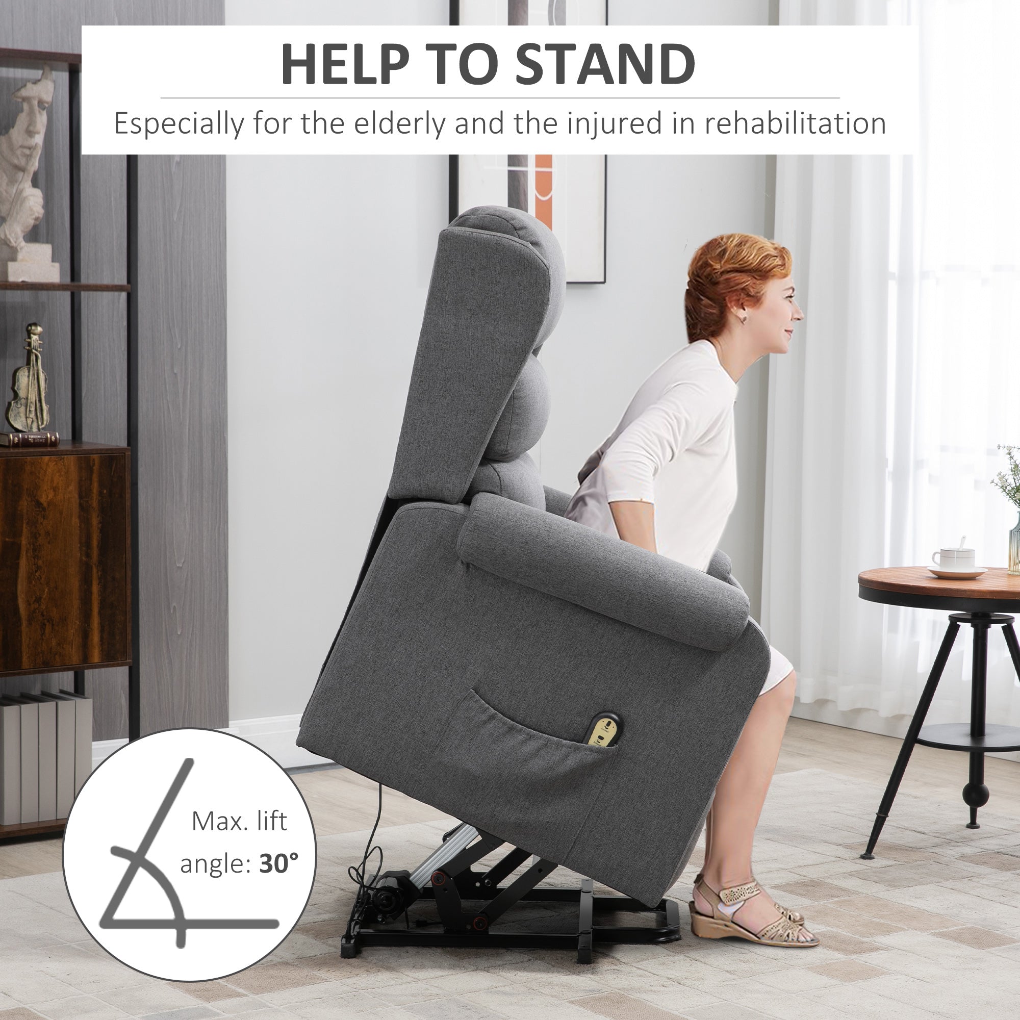 HOMCOM Electric Power Lift Recliner Chair for Seniors Linen Fabric with Remote Control Footrest for Living Room Grey 