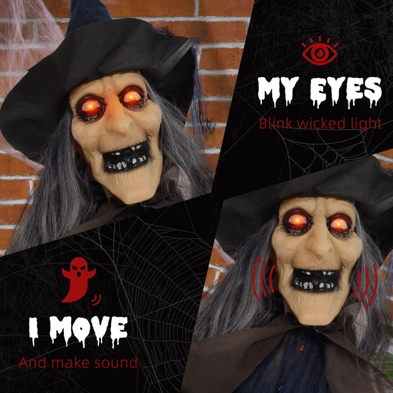 HOMCOM 6.4' Life-Size Winged Grim Reaper – Animated Halloween Decoration, Light-Up Eyes 