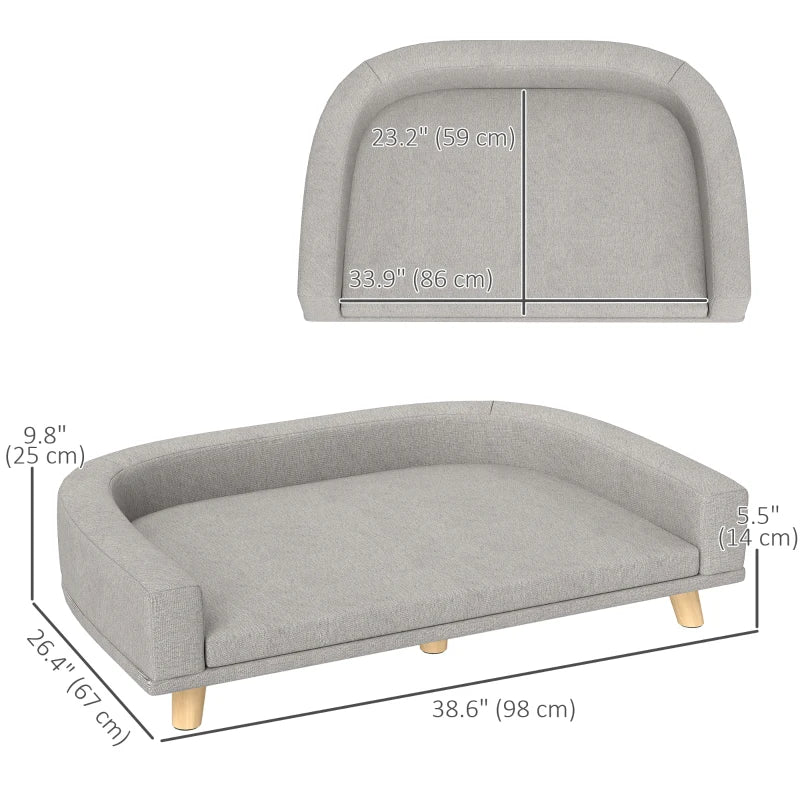 Dog Sofa for Large Dogs with Washable Cover, Anti-slip Foot Pads, Grey