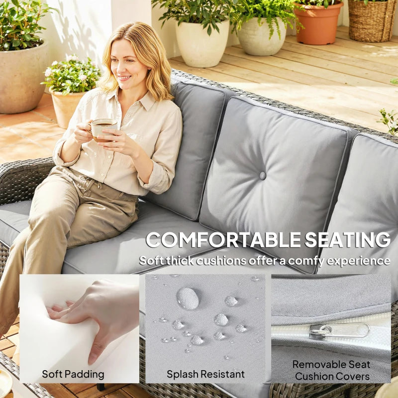 Wicker Patio Sofa with Cushions, 3 Seater Rattan Outdoor Couch for Patio, Garden, Porch, Backyard, Light Grey