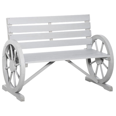 Outsunny 42" Wood Wagon Wheel Bench Rustic Garden Loveseat Outdoor Lounge Chair Grey 