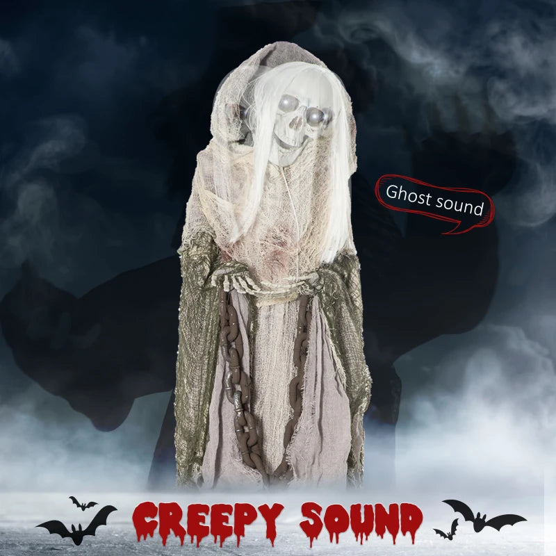Outsunny 6ft Life-Size Outdoor Skeleton Witch – Animated Halloween Prop with Light-Up Eyes & Spooky Sound 