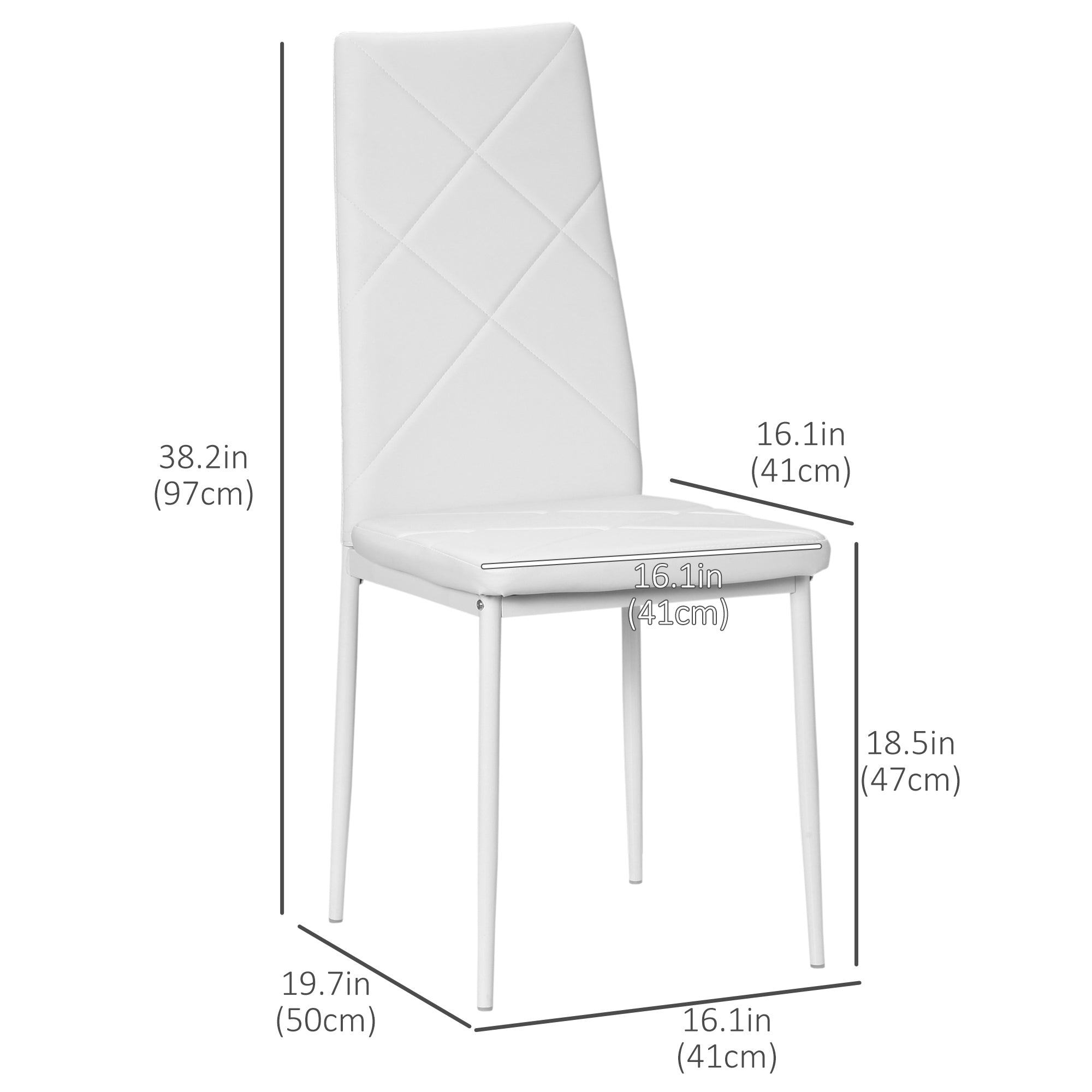 HOMCOM Modern Dining Chairs Set of 4: High-Back Faux Leather Upholstery with Steel Legs, White 
