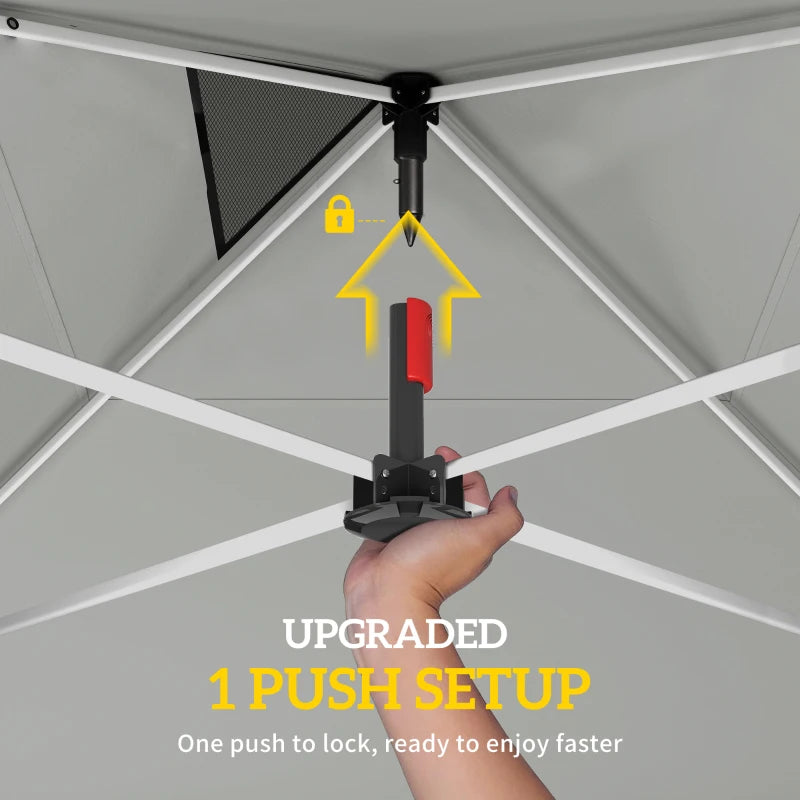 9.6 x 9.6 ft Pop Up Canopy Tent with 3 Sidewalls, UPF 50+ 1-Button Push Easy Setup Outdoor Instant Canopy, Khaki