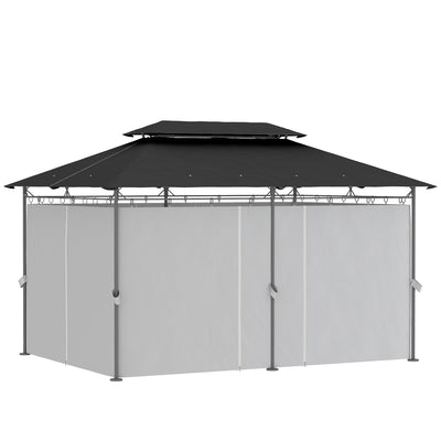 Outsunny 10' x 13' Double Roof Patio Gazebo, Outdoor Gazebo with Curtains, for Garden, Lawn, Backyard and Deck, Dark Grey 