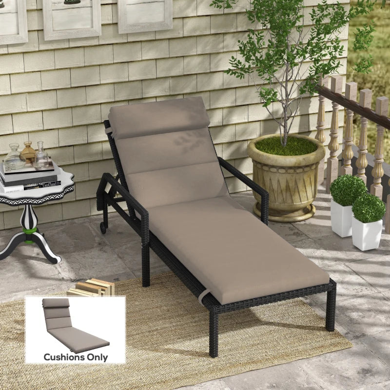 Patio Chaise Lounge Chair Cushion Replacement Sun Lounger Pads with Headrest and Ties, Dark Grey
