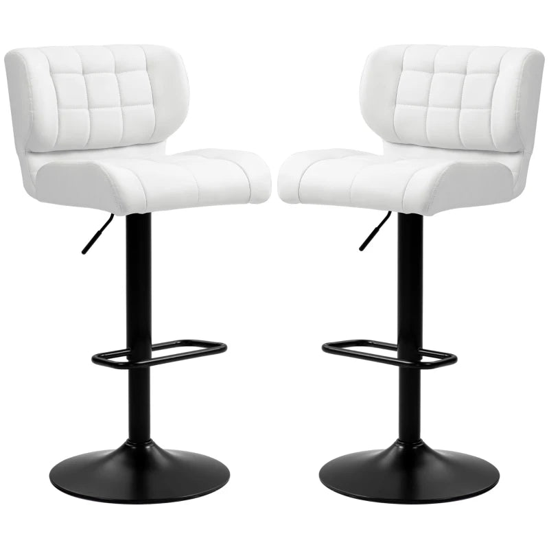 Swivel PU Leather Barstools Set of 2 Adjustable Bar Stools with Footrest Back for Kitchen Counter Dining Room White