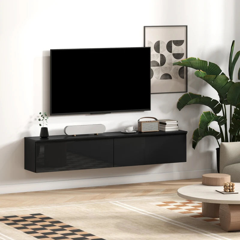 Wall Mounted TV Stand, Floating TV Cabinet with Storage, for TVs up to 70", High Gloss Effect, Black