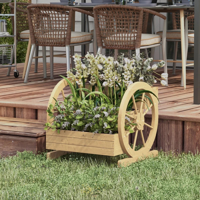 Wooden Wagon Planter Box, 3-Tier Raised Garden Bed, for Vegetables Flowers Herbs, 24" x 24" x 22", Natural