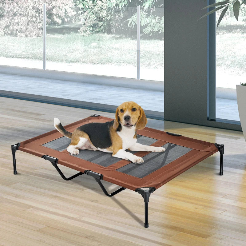 Elevated Dog Bed, Raised Dog Cot for XL Sized Dogs, Indoor & Outdoor, 48" x 36" x 9", Coffee