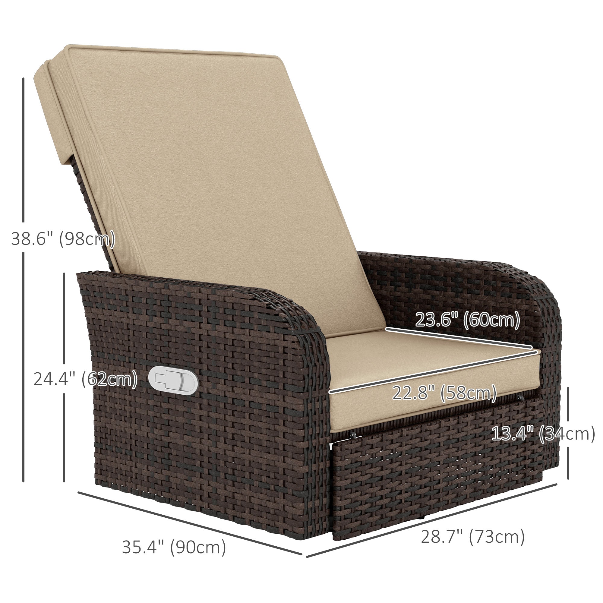 Outsunny Wicker Swivel Chair w/ Cushion, Patio Recliner Chair, Khaki 